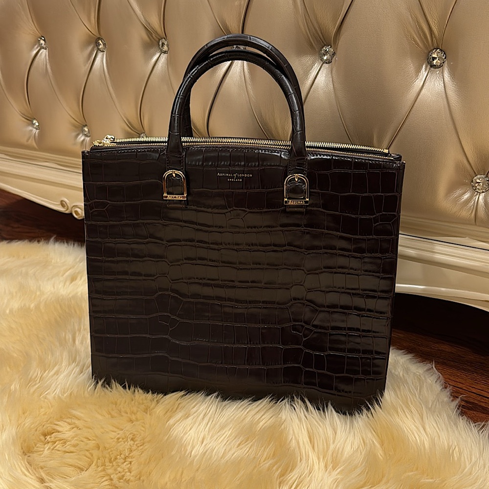 Aspinal of London Croc-Embossed Editors Tote Bag